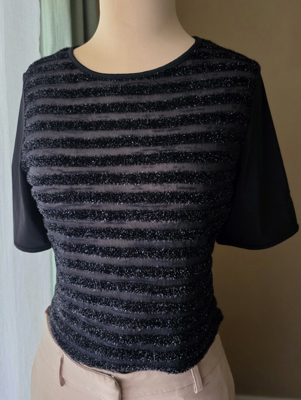 Roccobarocco Jeans Black Metallic tinsel Stripe Blouse Top Made in Italy Medium
